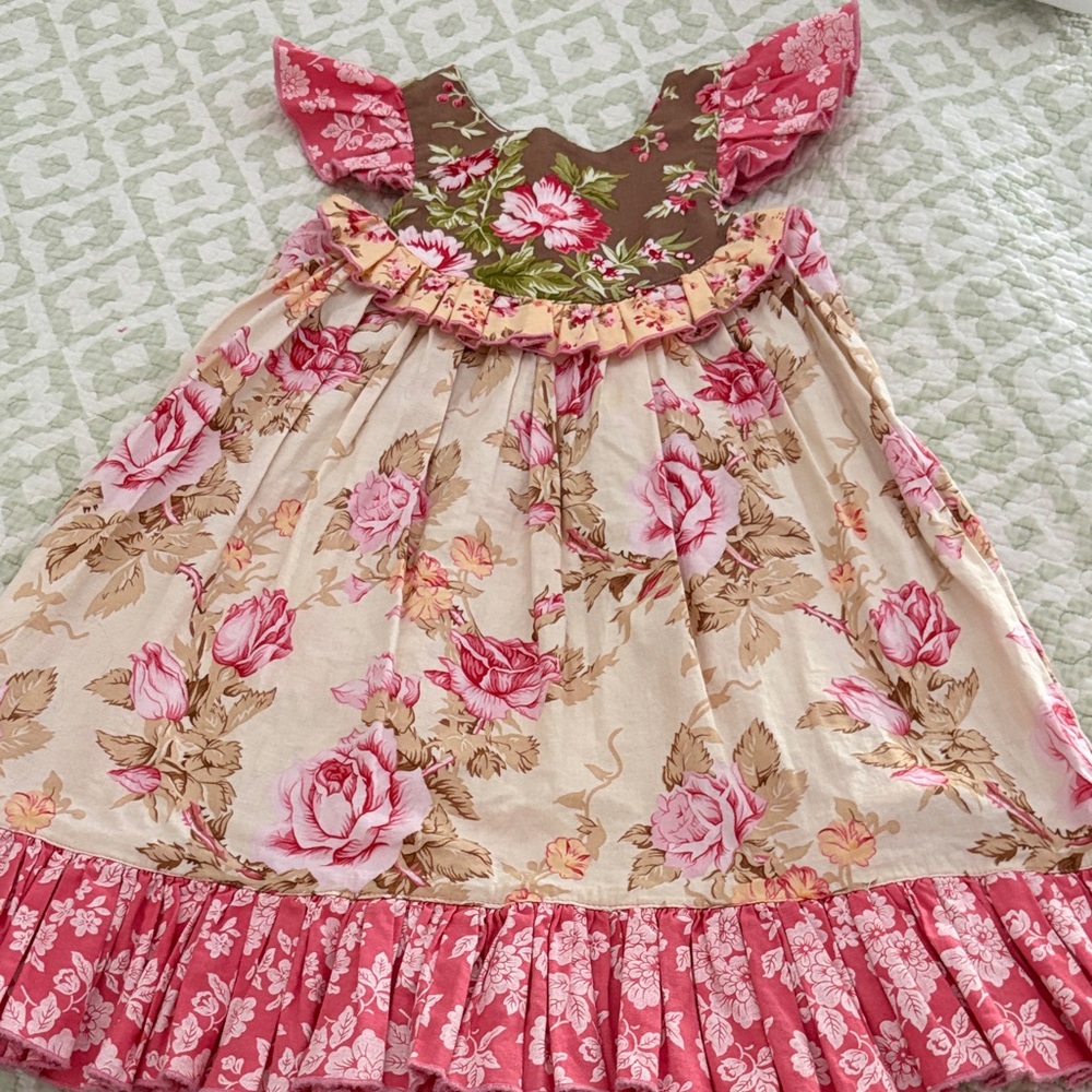 Floral Kids Dress in Pink and Brown